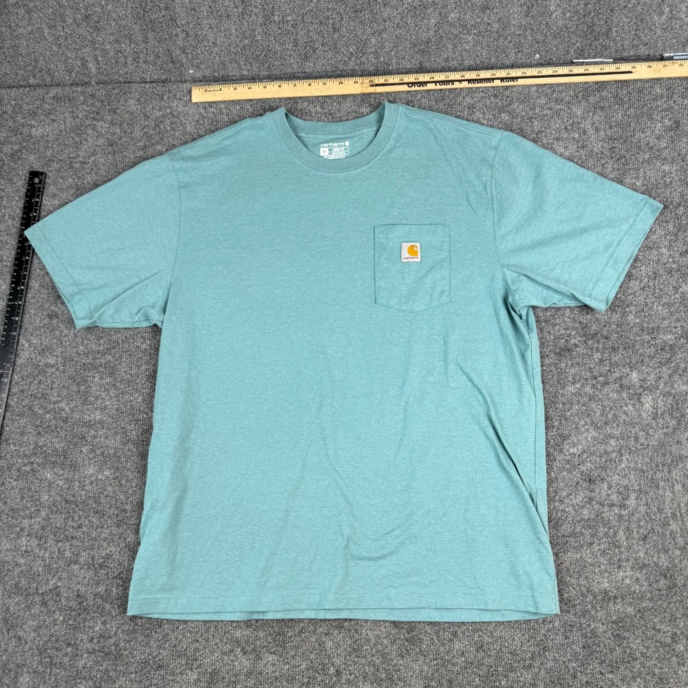 Carhartt T-shirt Mens XL Teal Blue Loose Fit K87 Pocket Short Sleeve Cotton
